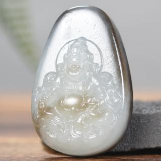疆友 孤品 和田玉白玉籽料黄财神吊坠 礼物 黑皮玉坠挂件 22克