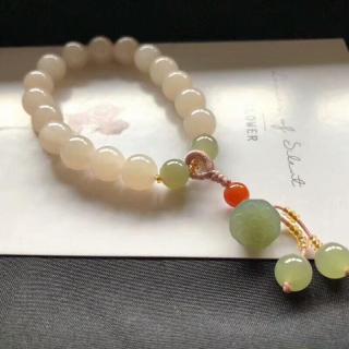 天然鸭蛋青 和田玉手串10mm原创diy女款玉石蜜蜡碧玉珠子手链