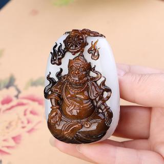 和玉谣正品和田玉黑皮巧雕黄财神玉牌俏色巧雕大师工男女款玉石把件保