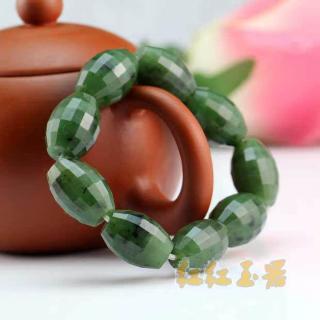 新疆和田玉碧玉手鍊 菠菜绿路路通正品原石珠子手串 男���款带证书