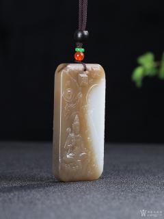王朝安和田玉糖白玉观音莲花凤凰竹节牌子