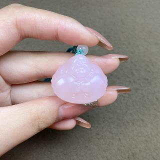 莎畔天然新疆和田玉弥勒佛玉坠女款藕粉玉佛公玉吊坠项链笑佛挂件玉佩