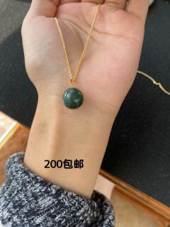 和田玉碧玉鸭蛋青单珠 18k金镶嵌